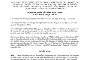 Nghị quyết 139/2007/NQ-HĐND chế độ chi tiêu đón tiếp khách nước ngoài tại Tiền Giang