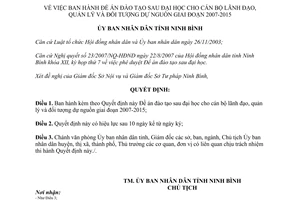 Quyết định 2171/2007/QĐ-UBND Đề án đào tạo sau đại học cán bộ lãnh đạo giai đoạn 2007-2015 Ninh Bình