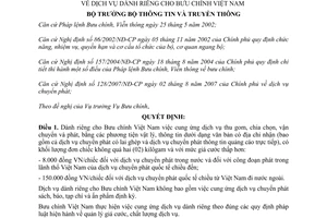Quyết định 04/2007/QĐ-BTTTT dịch vụ dành riêng Bưu chính Việt Nam