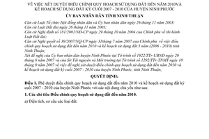 Quyết định 242/QĐ-UBND xét duyệt điều chỉnh quy hoạch sử dụng đất đến năm 2010 kế hoạch kỳ cuối 2007 - 2010 huyện Ninh Phước