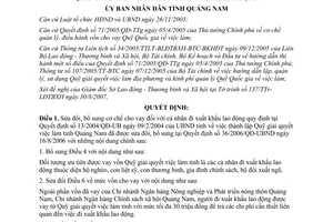 Quyết định 2905/QĐ-UBND 2007 sửa đổi cơ chế cho vay Quỹ giải quyết việc làm Quảng Nam