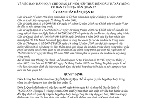 Quyết định 13/2007/QĐ-UBND-TC quy chế quản lý phối hợp thực hiện đầu tư xây dựng cơ bản địa bàn quận 12