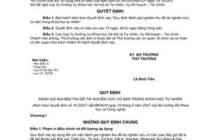 Quyết định 19/2007/QĐ-BKHCN Quy định đánh giá nghiệm thu đề tài nghiên cứu cơ bản khoa học tự nhiên