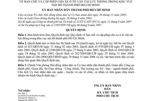 Quyết định 121/2007/QĐ-UBND hạn chế cấp phép xe ô tô vận tải lưu thông khu vực nội đô thành phố Hồ Chí Minh