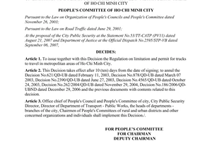 Decision No. 121/2007/QD-UBND on limitation and permit for trucks to travel