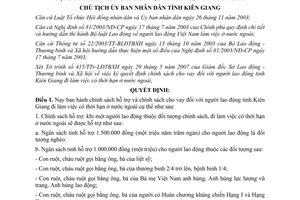 Quyết định 1800/QĐ-UBND năm 2007 hỗ trợ cho vay đối với người lao động Kiên Giang