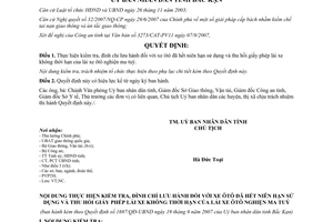 Quyết định 1697/QĐ-UBND 2007 đình chỉ lưu hành xe ôtô hết niên hạn sử dụng Bắc Kạn