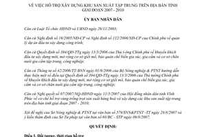 Quyết định số 52/2007/QĐ-UBND hỗ trợ xây dựng khu sản xuất tập trung Vĩnh Phúc 2007 2010