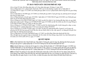 Quyết định 102/2007/QĐ-UBND quy định trông giữ quản lý tang vật phương tiện giao thông bị tạm giữ do vi phạm pháp luật trật tự an toàn giao Hà Nội