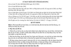 Quyết định 3350/2007/QĐ-UBND hoàn thiện cơ sở tính thuế nhà đất Hải Dương