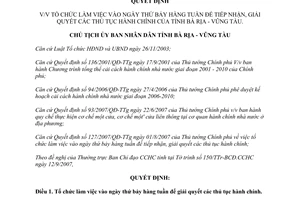 Quyết định số 3189/QĐ-UBND tổ chức làm việc thứ bảy hàng tuần giải quyết thủ tục hành chính Bà Rịa Vũng Tàu