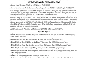 Quyết định 3471/2007/QĐ-UBND mức thu phí tham quan di tích Quảng Ninh
