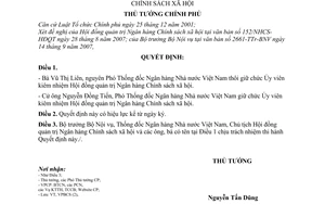Quyết định 1259/QĐ-TTg thay đổi ủy viên kiêm nhiệm Hội đồng quản trị Ngân hàng Chính sách xã hội