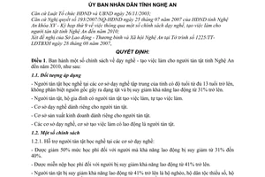 Quyết định 108/2007/QĐ-UBND chính sách dạy nghề tạo việc làm người tàn tật tỉnh Nghệ An đến năm 2010