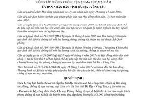 Quyết định 102/2007/QĐ-UBND phụ cấp thu hút đặc thù cán bộ  chống tệ nạn Bà Rịa
