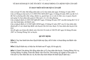 Quyết định 07/2007/QĐ-UBND Quy chế tổ chức hoạt động Bệnh viện Cần Giờ