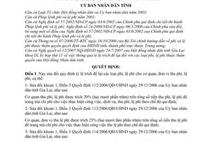 Quyết định 89/2007/QĐ-UBND sửa đổi tỷ lệ trích để lại cơ quan đơn vị thu phí lệ phí tỉnh Gia Lai