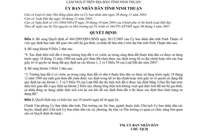 Quyết định 249/2007/QĐ-UBND quy định hạn mức đất giao hộ gia đình, cá nhân làm nhà ở tỉnh Ninh Thuận