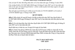 Quyết định 49/2007/QĐ-UBND bổ sung kế hoạch vốn đầu tư phát triển 2007 Bình Thuận