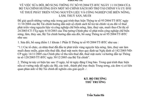 Thông tư 114/2007/TT-BTC hỗ trợ tài chính ưu đãi thuế phát triển vùng nguyên liệu CN chế biến nông lâm thuỷ sản muối sửa đổi 95/2004/TT-BTC