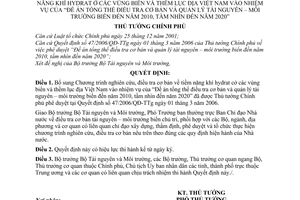 Quyết định 1270/QĐ-TTg bổ sung chương trình nghiên cứu, điều tra cơ bản tiềm năng khí Hydrat vùng biển thềm lục địa Việt Nam đến năm 2010