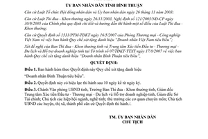 Quyết định 50/2007/QĐ-UBND Quy chế xét tặng danh hiệu Doanh nhân Bình Thuận tiêu