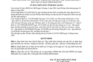 Quyết định 83/2007/QĐ-UBND Quy định khen thưởng tập thể cá nhân đoạt giải lĩnh vực văn hoá thông tin thể dục thể thao hoạt động báo chí tỉnh Bắc Giang