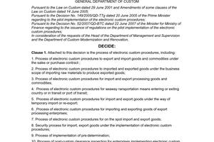 Decision No. 1699/QD-TCHQ of September 25, 2007, on issuing the process of electronic custom procedures chief of general department of custom