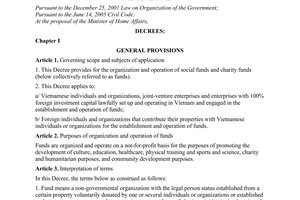 Decree No.148/2007/ND-CP of September 25, 2007, on the organization and operation of social funds and charity funds.