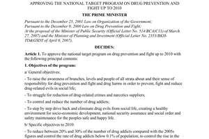Decision No. 156/2007/QD-TTg of September 25, 2007, approving the national target program on drug prevention and fight up to 2010.