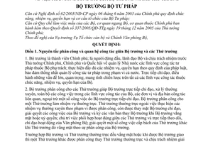 Quyết định 1424/QĐ-BTP phân công công tác Bộ trưởng Thứ trưởng