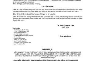 Quyết định số 57/2007/QĐ-UBND công bố danh mục văn bản quy phạm Quảng Nam Đà Nẵng cũ hết hiệu lực