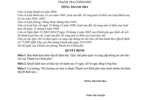 Quyết định 2016/2007/QĐ-TTCP quy chế phát ngôn cung cấp thông tin báo chí Thanh tra Chính phủ