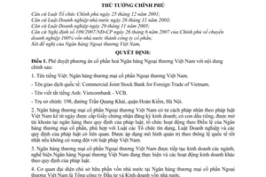 Quyết định 1289/QĐ-TTg phê duyệt phương án cổ phần hóa Ngân hàng Ngoại thương Việt Nam