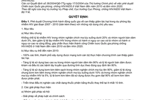 Quyết định 34/2007/QĐ-BYT phê duyệt chương trình hành động quốc gia can thiệp giảm tác hại trong dự phòng lây nhiễm HIV giai đoạn 2007-2010