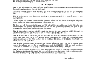 Quyết định 1290/QĐ-TTg Danh mục quốc gia kêu gọi đầu tư nước ngoài thời kỳ 2006 2010