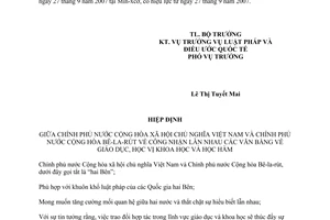 Hiệp định công nhận lẫn nhau văn bằng về giáo dục, học vị học hàm khoa học  52/2007/SL-LPQT