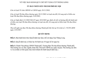 Quyết định 105/2007/QĐ-UBND Quy chế xét tặng Cúp Thăng Long