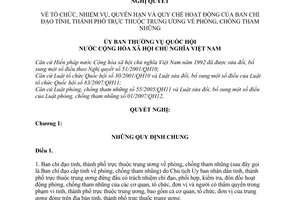 Nghị quyết 294A/2007/UBTVQH12 tổ chức,nhiệm vụ, quyền hạn và quy chế hoạt động của ban chỉ đạo tỉnh, thành phố thuộc Trung ương phòng chống tham nhũng