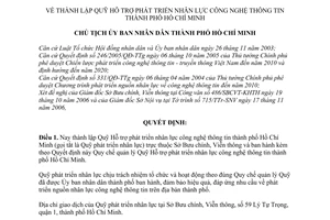 Quyết định 4383/QĐ-UBND thành lập quỹ hỗ trợ phát triển nhân lực công nghệ thông tin thành phồ Hồ Chí Minh