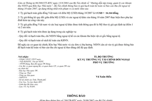 Thông báo 298/TB-BTC tỷ giá hạch toán ngoại tệ tháng 10/2007