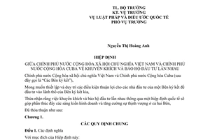 Hiệp định khuyến khích Bảo hộ đầu tư lẫn nhau giữa Việt Nam Cuba 2007