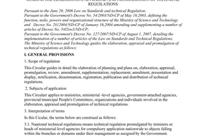 Circular No. 23/2007/TT-BKHCN of September 28, 2007 guiding the elaboration, appraisal and promulgation of technical reguilations
