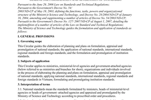 Circular No. 21/2007/TT-BKHCN of September 28, 2007 guiding the formulation and application of standards