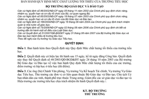 Quyết định 55/2007/QĐ-BGDĐT quy định mức chất lượng tối thiểu trường tiểu học