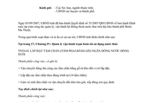 Công văn 3699/UBND-CN đính chính định mức Dự toán công tác quản lý, vận hành