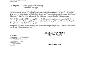 Công văn  6771/VP-ĐTMT Công ty Cổ phần Đầu tư Xây dựng Phú Hưng Gia xin đầu tư Trung tâm Thương mại căn hộ tại phường Tân Thuận Tây quận 7