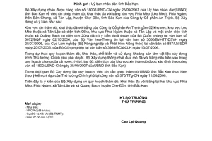 Công văn  2167/BXD-VLXD  quy hoạch thăm dò, khai thác đá vôi trắng tại khu vực Phia mèo, Phia Ngăm, tỉnh Bắc Kạn
