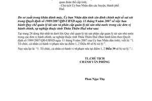 Công văn 4508/UBND-TC đính chính 1989/2007/QĐ-UBND quản lý tài sản hành chính sự nghiệp Huế