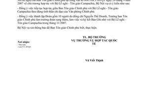 Công văn  2931/BNV-HTQT hợp tác với Bộ Lễ nghi - Tôn giáo Campuchia